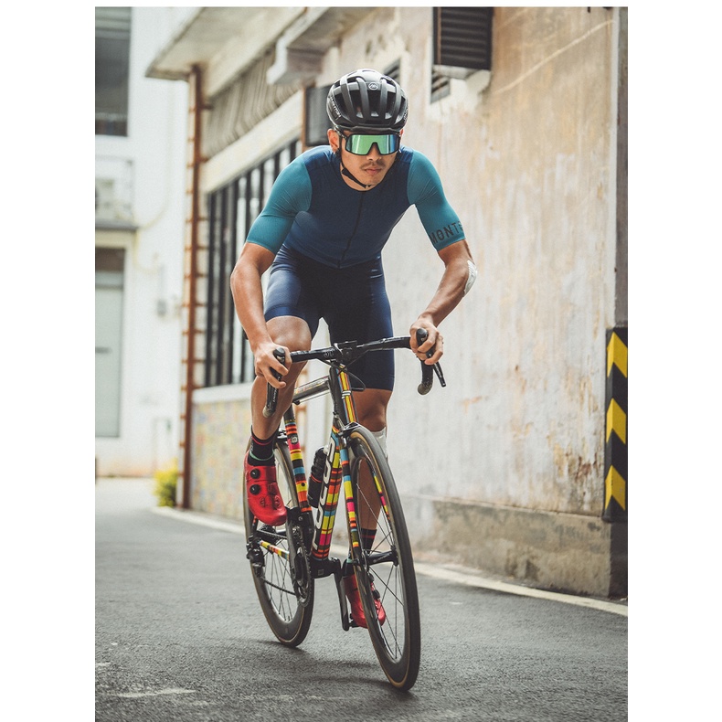 baju jersey roadbike wanita pria lengan pendek dan lengan panjang MONTON BLUEGREEN blue ,kaos gowes