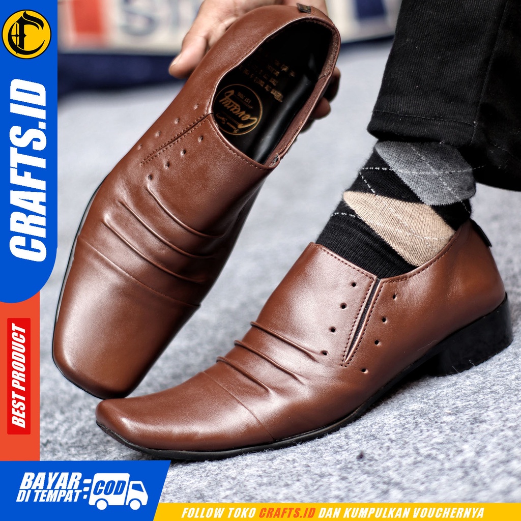 Sepatu Pantofel Pria Sepatu Formal Pria Kulit Asli Slop Sepatu Pantopel Hitam Kerja Kantor CRAFTS REMPEL