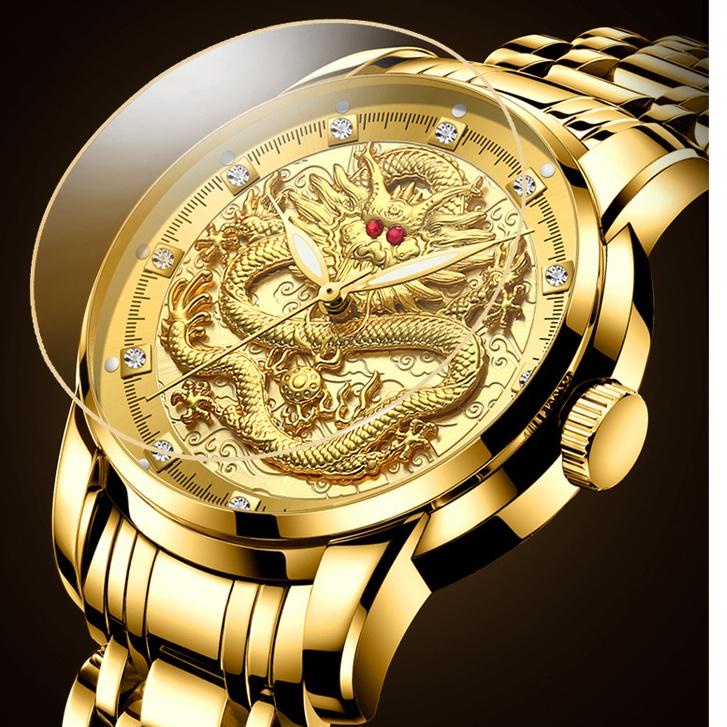 (MURAH BANGET) FNGEEN S336 Jam Tangan Pria Naga Gold Mewah  Stainless Steel Original Tahan Air + Kot