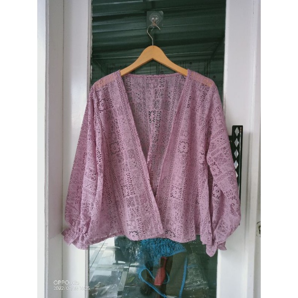 LACE OUTER CARDY/outer brukat crop/cardigan outer pendek-Dusty purple