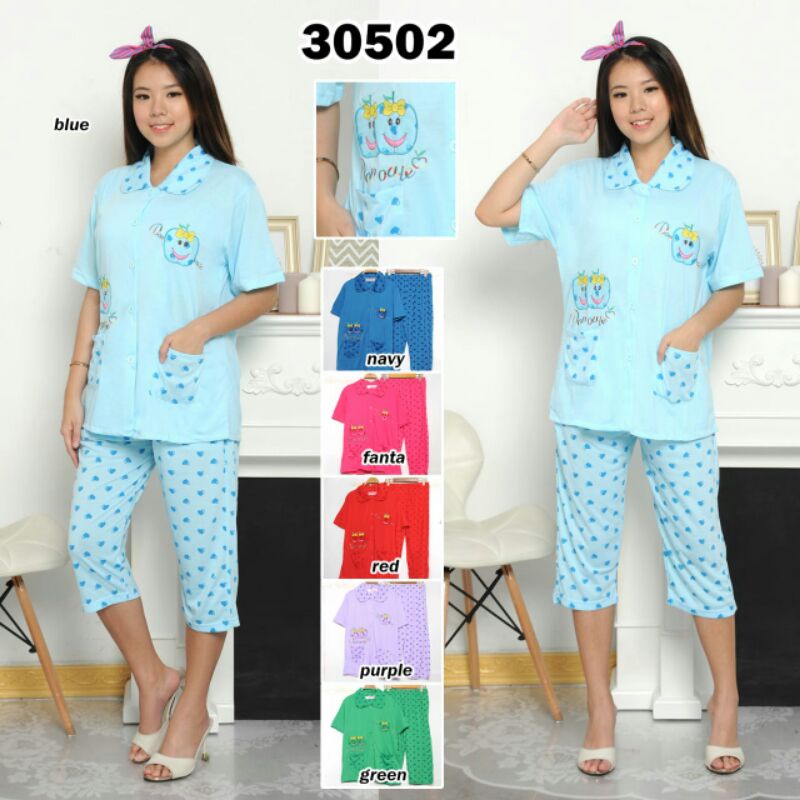 jenica-set baju tidur 3/4 wanita/piyama bordir