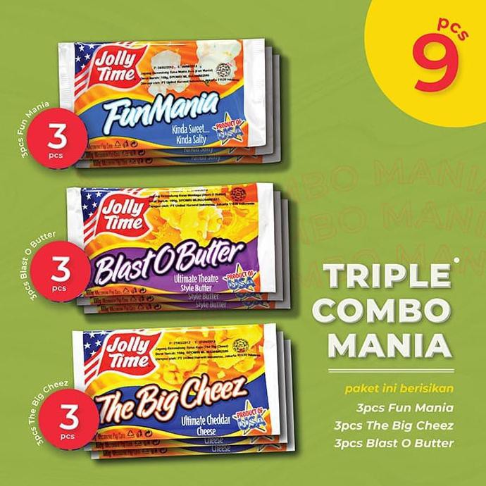 

Dijual Triple Combo Mania - Jolly Time Microwave Popcorn (3Bob, 3Tbc, 3Fm) Terlaris