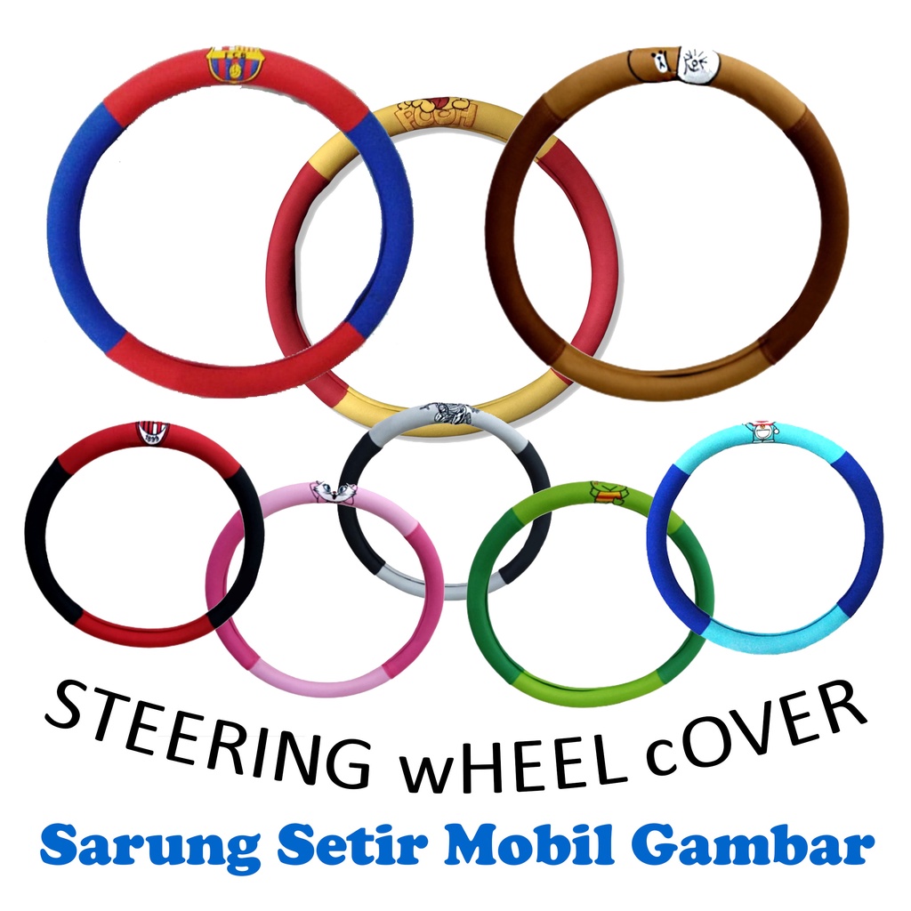 Sarung stir mobil kain universal setir mobil standar gambar bordir