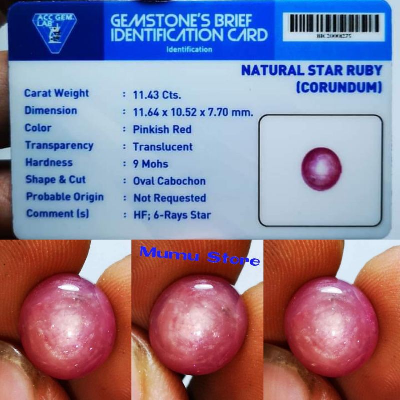 NATURAL RUBY STAR BURMA+MEMO ACC