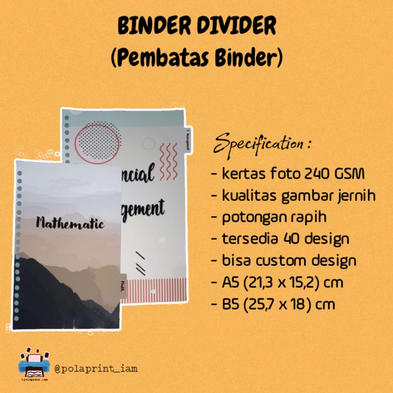 

BINDER DIVIDER/PEMBATAS BINDER