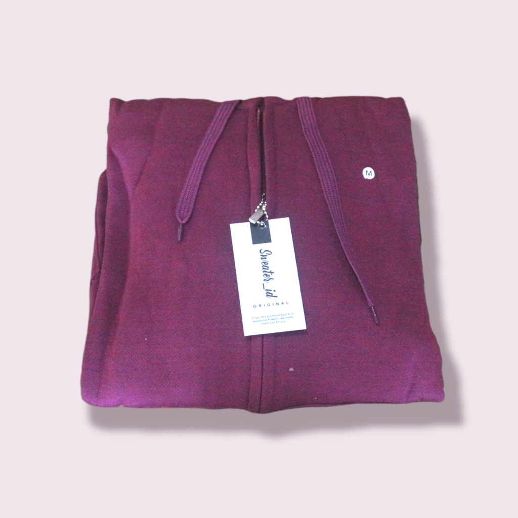 SWEATER_ID Hoodie Zipper Burgundy Polos Pria Wanita Unisex Fleece Tebal Premium