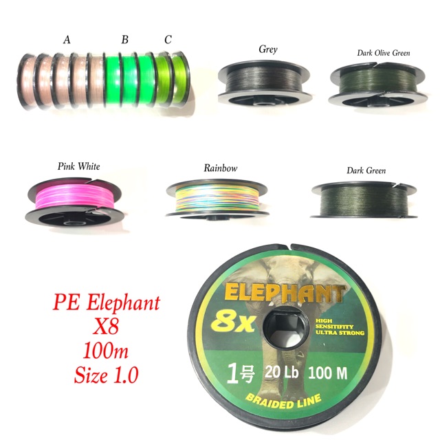 PE Elephant X8 100m / PE 1 Warna Random Sesuai Stock