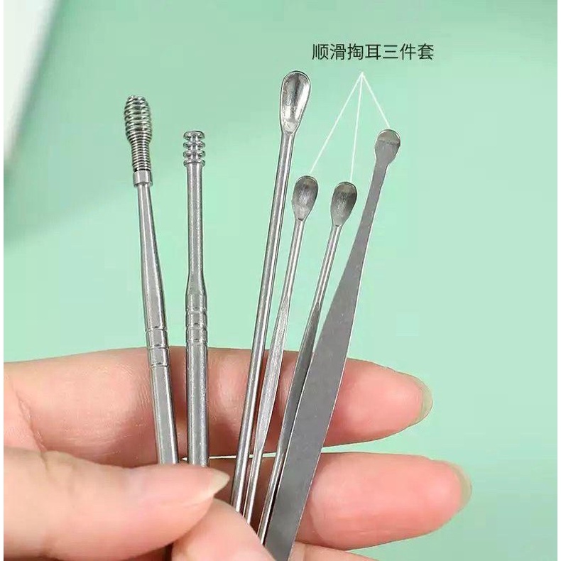 ALAT PEMBERSIH PERAWATAN TELINGA / KOREK KUPING STAINLESS STEEL / EAR CLEANER SET 6 PCS