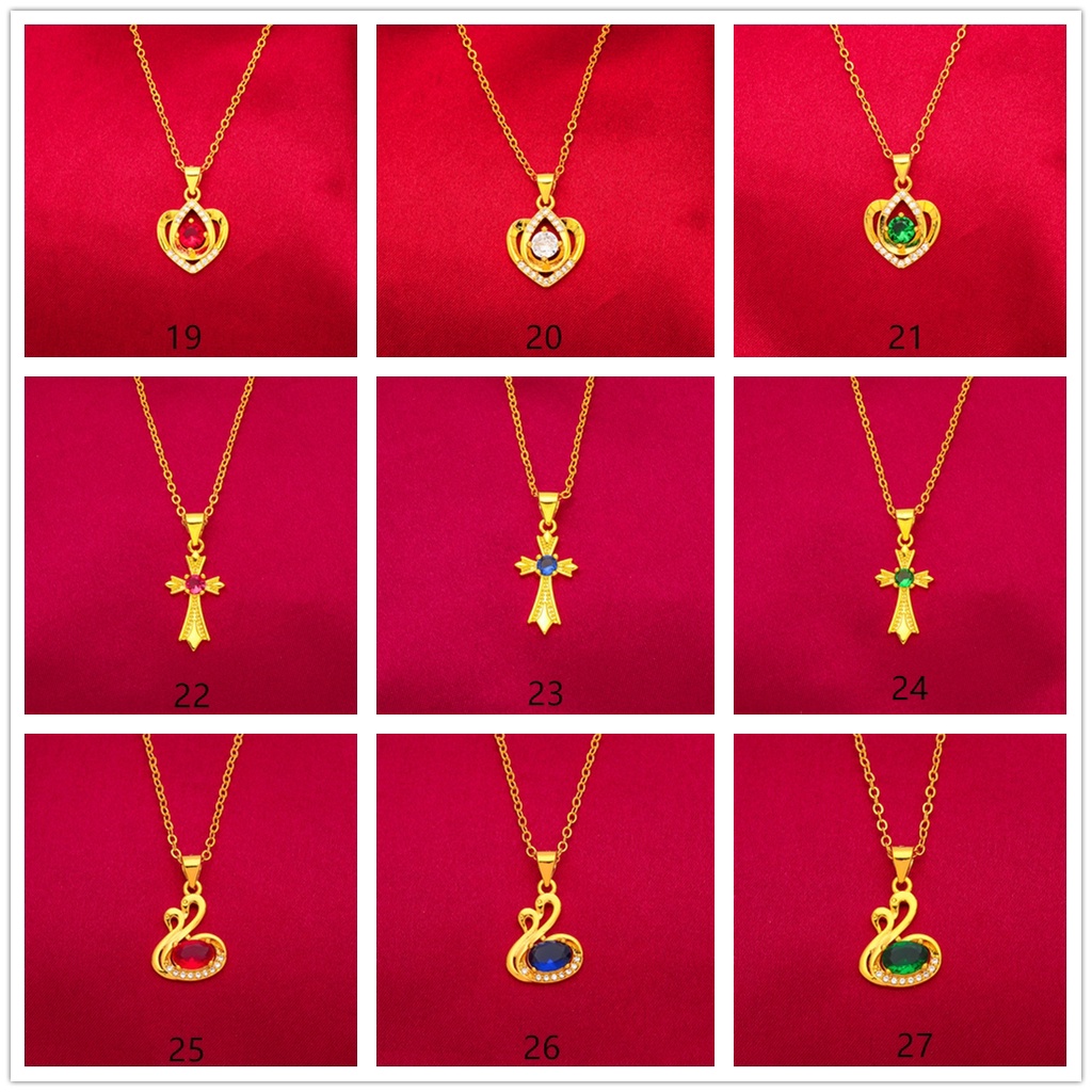 Kalung Lapis Emas Asli Kadar 375 Hias Liontin Ruby Emerald Sapphire Berlian Kilau Untuk Wanita