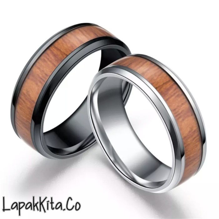 Cincin Titanium Kayu Pria Wanita / Cincin Pria Wanita Motif Kayu