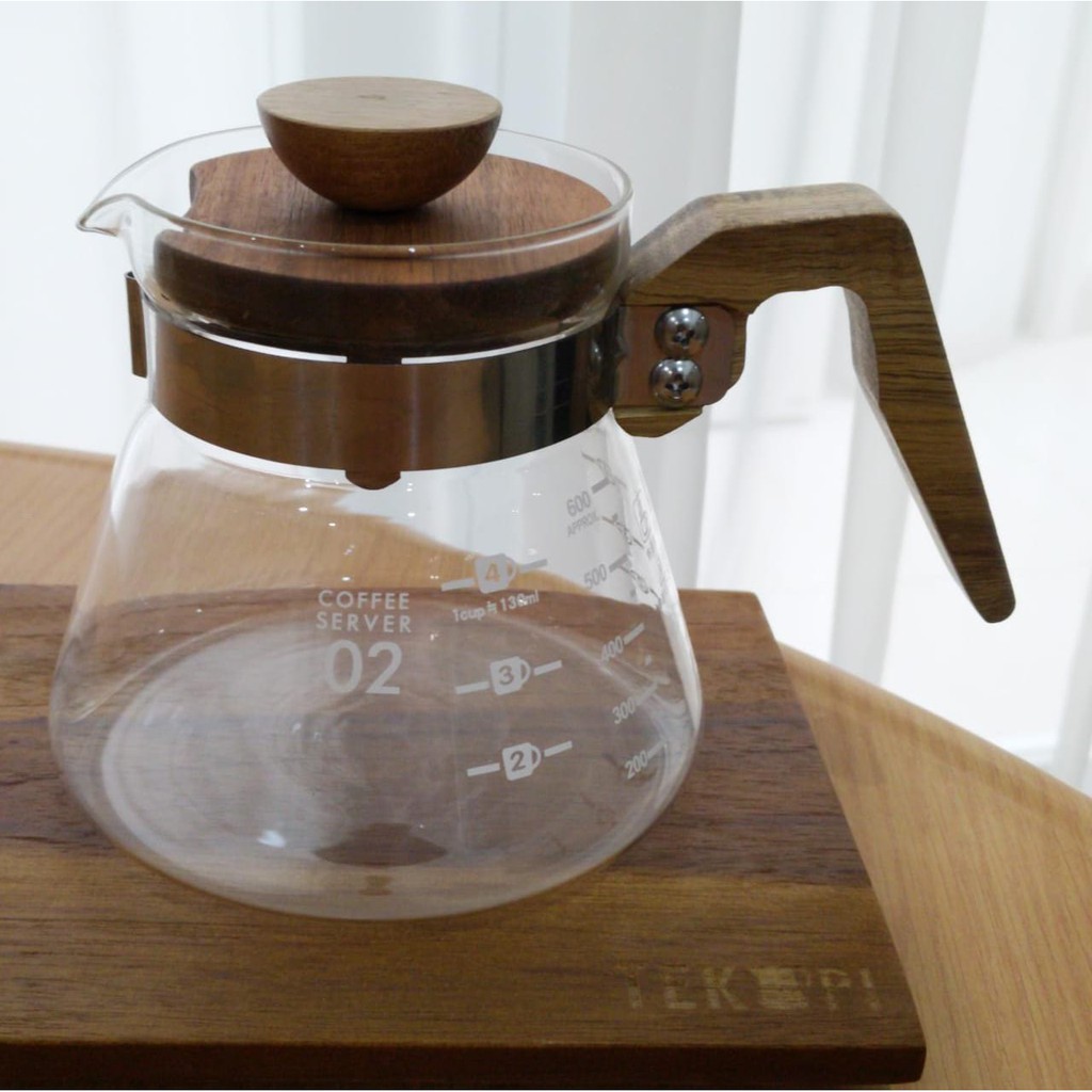 Coffee Server 600ml Wood Olive Teko Kaca Teh Teko Kopi Model Hario