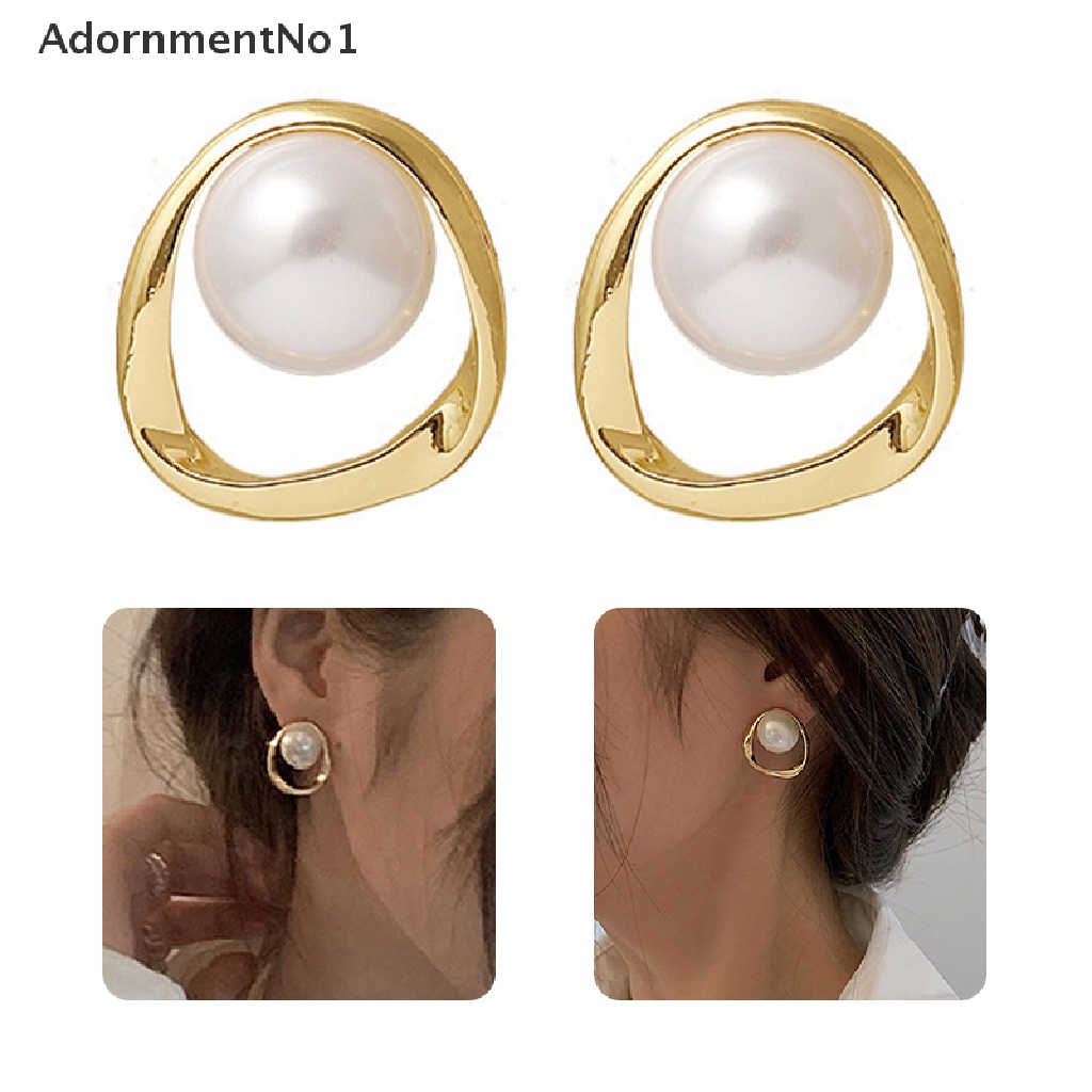 (AdornmentNo1) Anting Tusuk Asimetris Bentuk Bulat Aksen Mutiara Imitasi Untuk Perhiasan Wanita