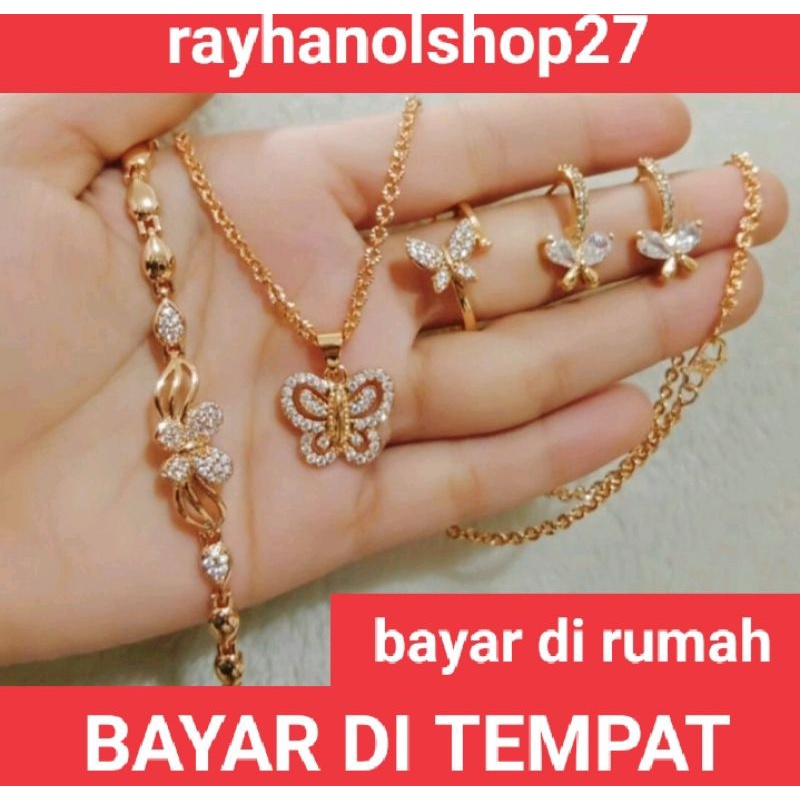 perhiasan wanita titanium xuping anti karat mewah satu set lapis mas 24K tersedia warna gold dan silver pilihan