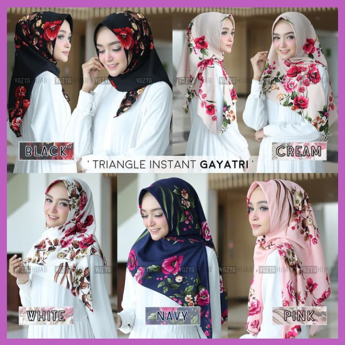 GAYATRI Instant Hijab Jilbab Kerudung Triangle Segitiga Instan Motif Bunga Krudung Model Terbaru