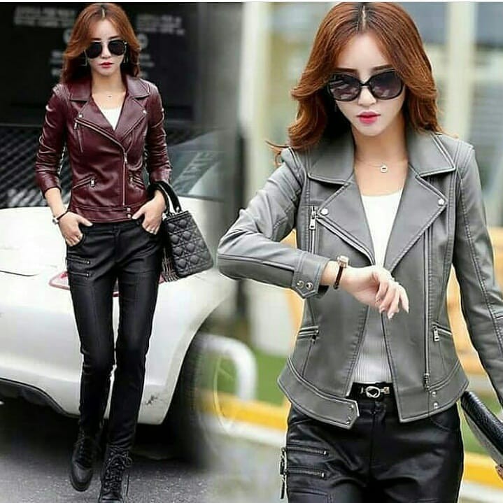 jaket kulit asli wanita top bahan import Jaket Kulit Wanita Korean Style Original 100% Asli Domba Mu