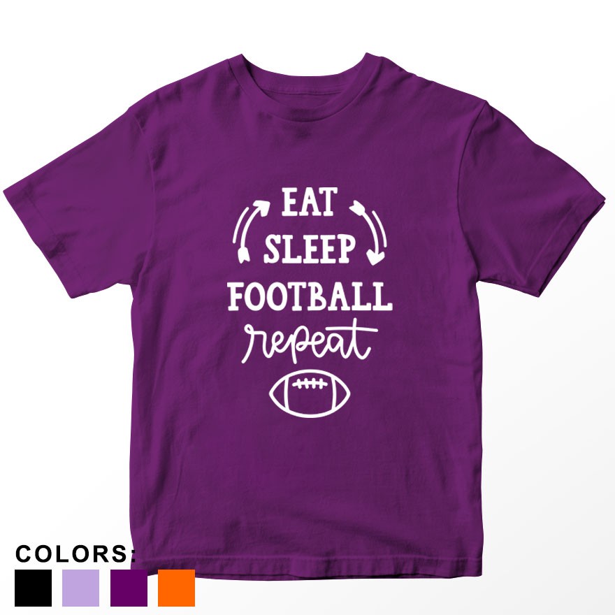 Kaos Halloween Anak Eat Sleep Football Repeat, Usia 1 - 10 Tahun Warna Ungu Laki-laki/Perempuan