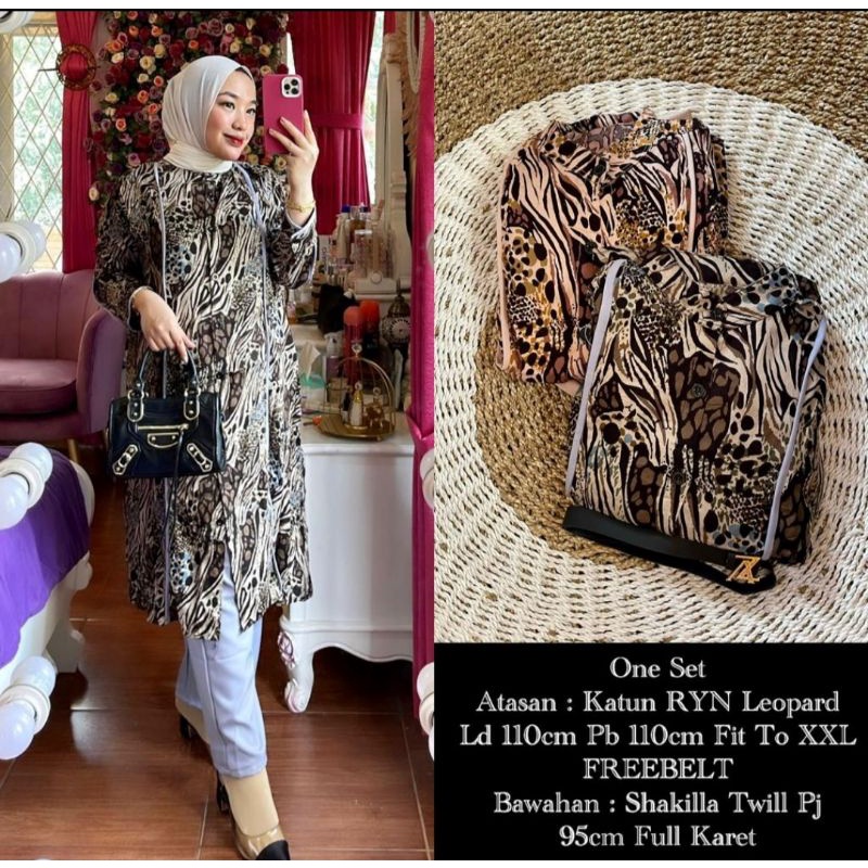 one set katun rayon leopard