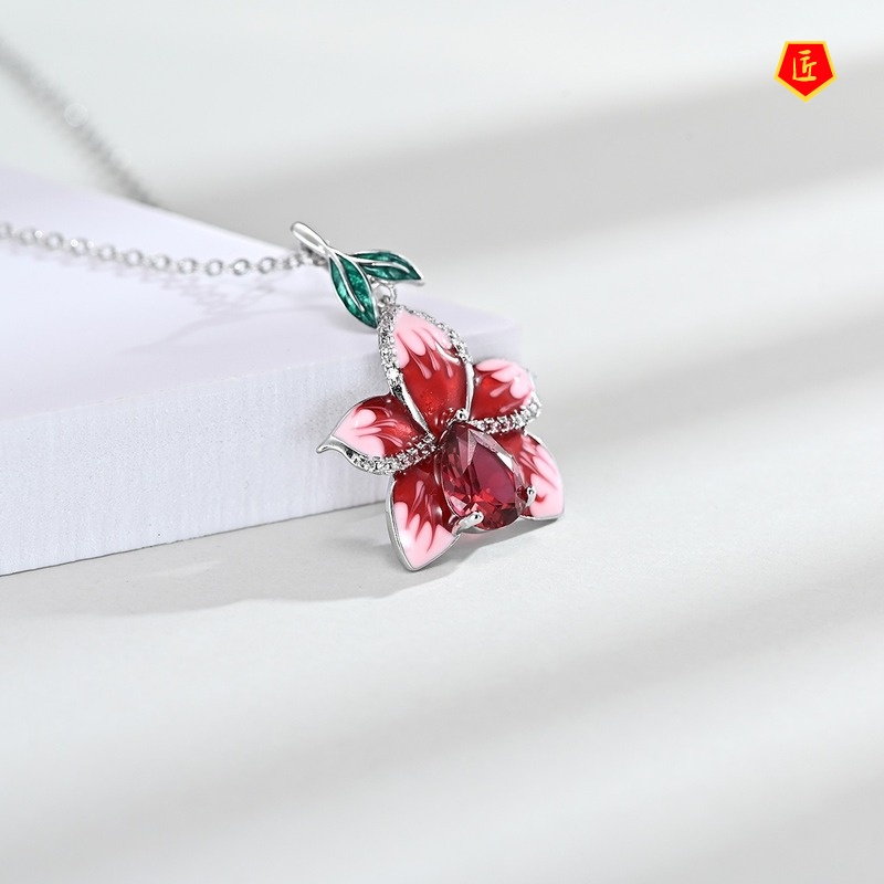 [Ready Stock]Ruby Pink Earring Ring Necklace Set for Women