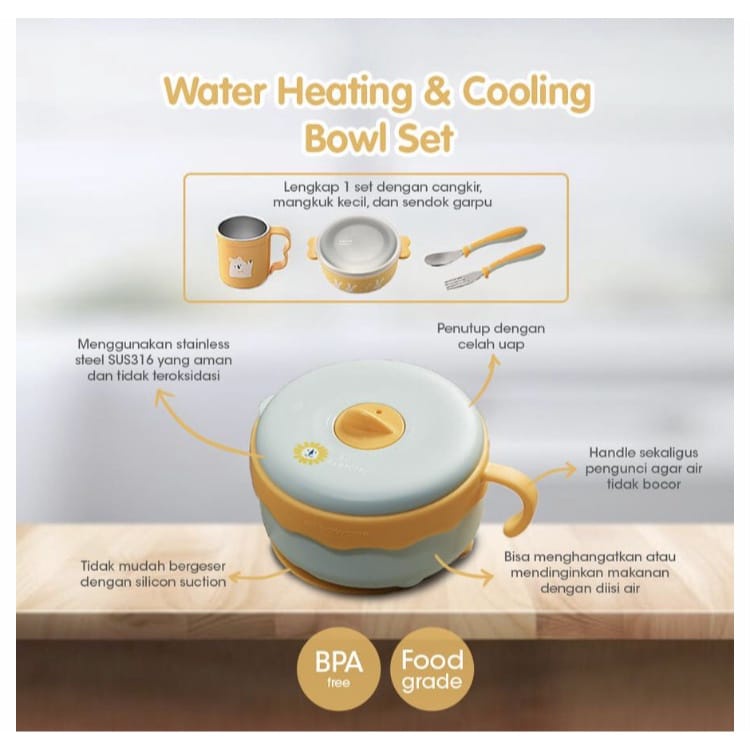 Babycare Water Heating Cooling Bowl Set 5in1(2007105) - Mangkok Makan Stainles