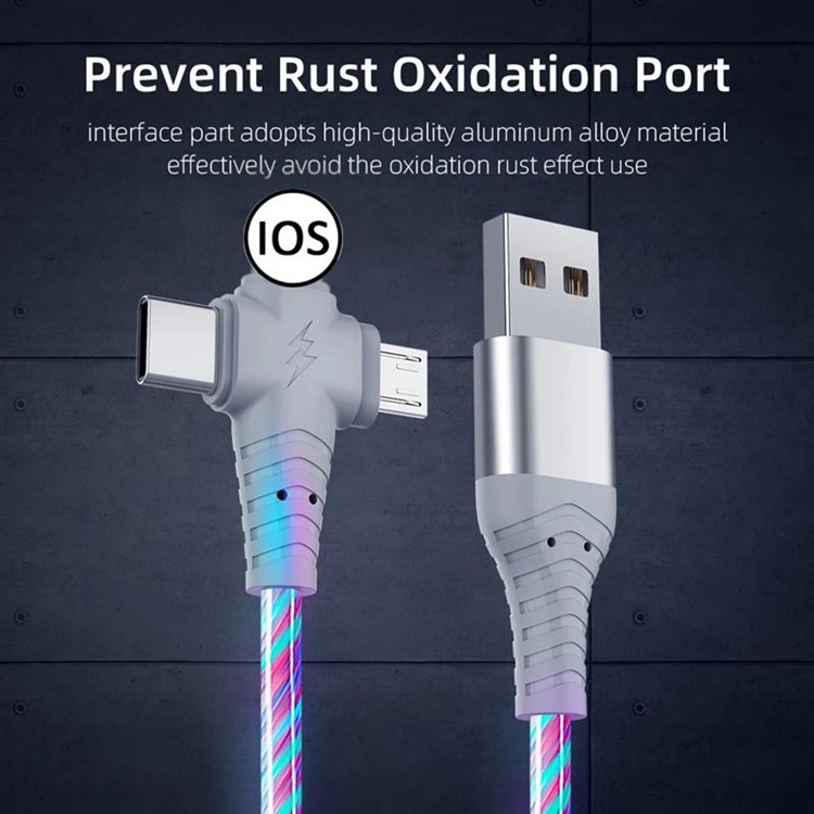 3 In 1 Kabel Data / Charger Usb Tipe-c 2.1a Fast Charging Dengan Lampu Led Untuk iOS / Android