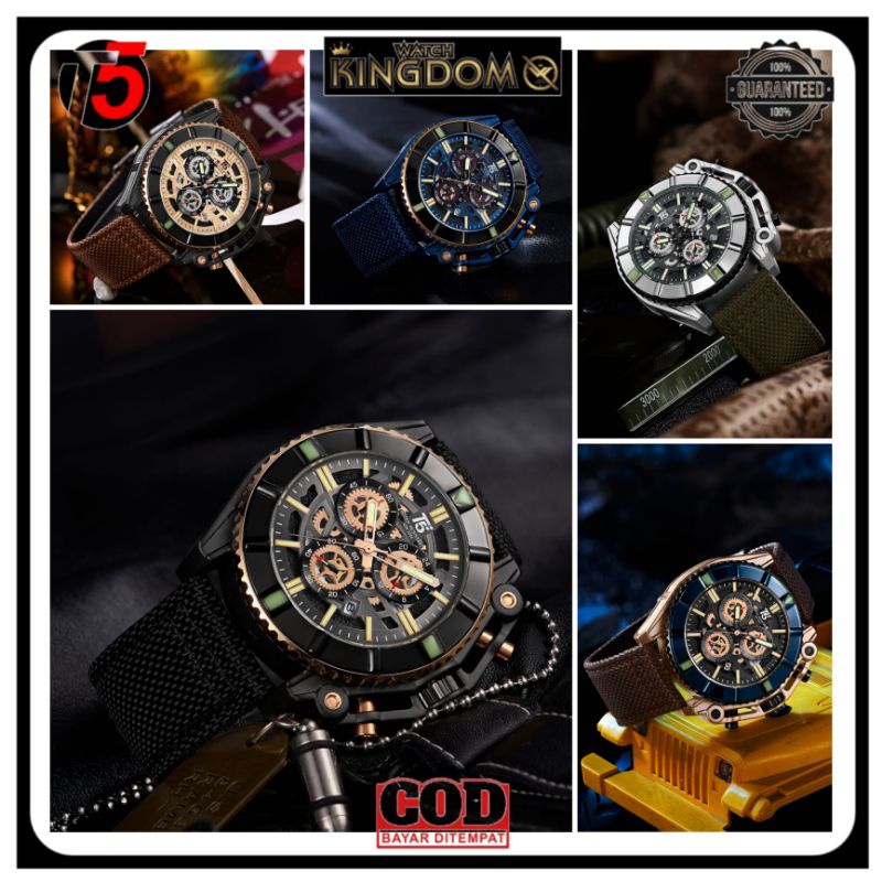 Terbaru Jamtangan pria T5 H 3797G Original chronograph stopwatch Leather - Nylon Strap Water Resist 
