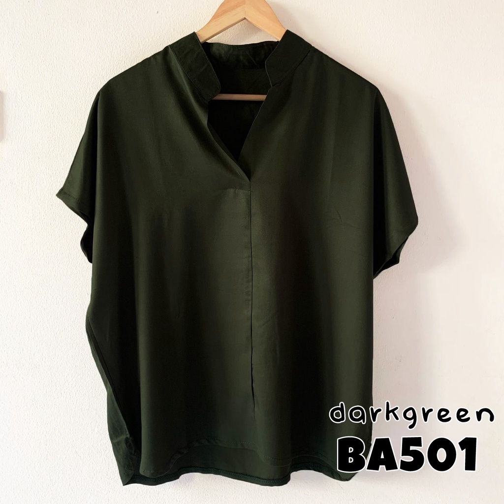 Blouse wanita / cewek polos lengan pendek simple pergi kerja kantor kuliah casual top fashion -501-2