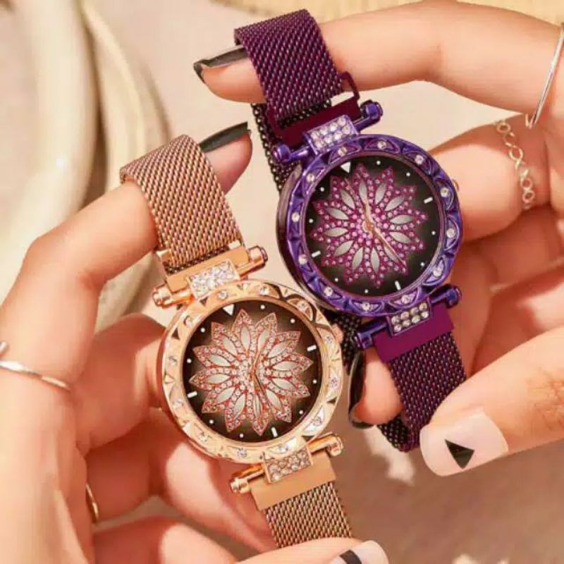 (Grosir)Jam Tangan Wanita Bunga Strap Magnet(Terima Cod)