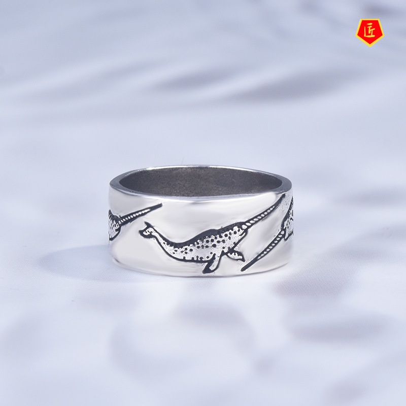 [Ready Stock]Creative Unique S925 Silver New Single Horn Whale Ring