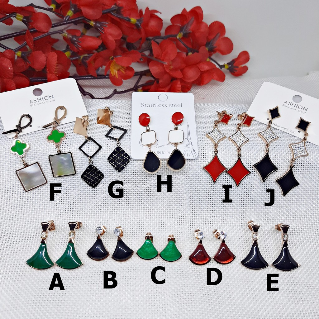 (10 MODEL) Anting Titanium Import Premium Panjang Merah Juntai Hijab Jurai Korea Kdrama Kpop - BE337