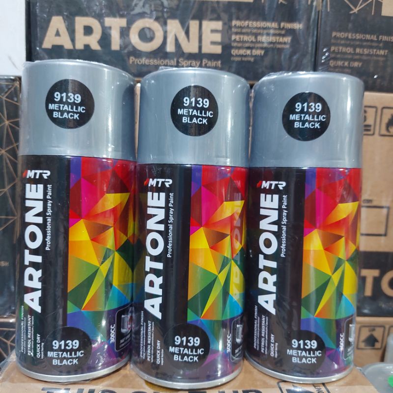 Pilok Pilok Cat Semprot MTR ARTONE Hitam Metalik Black Metalic 9139 300cc Ukuran Besar Tahan Bensin Semprotan Bisa diputar Miring dan Lurus ( Horizontal dan Vertical)