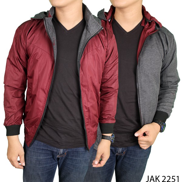 Jaket Modis Trendy Pria Parasut Maroon – Abu – JAK 2251