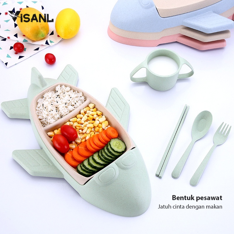 Tempat Makan Anak Piring Baby Safe Peralatan Makan Bayi Lucu Pesawat Terbang Piring Serat Gandum 6pcs