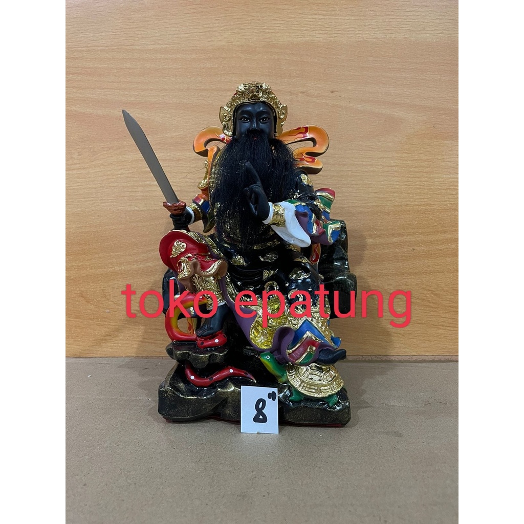 patung dewa hian tian shang ti siong te kong - hitam- 8 inch - fiber 2