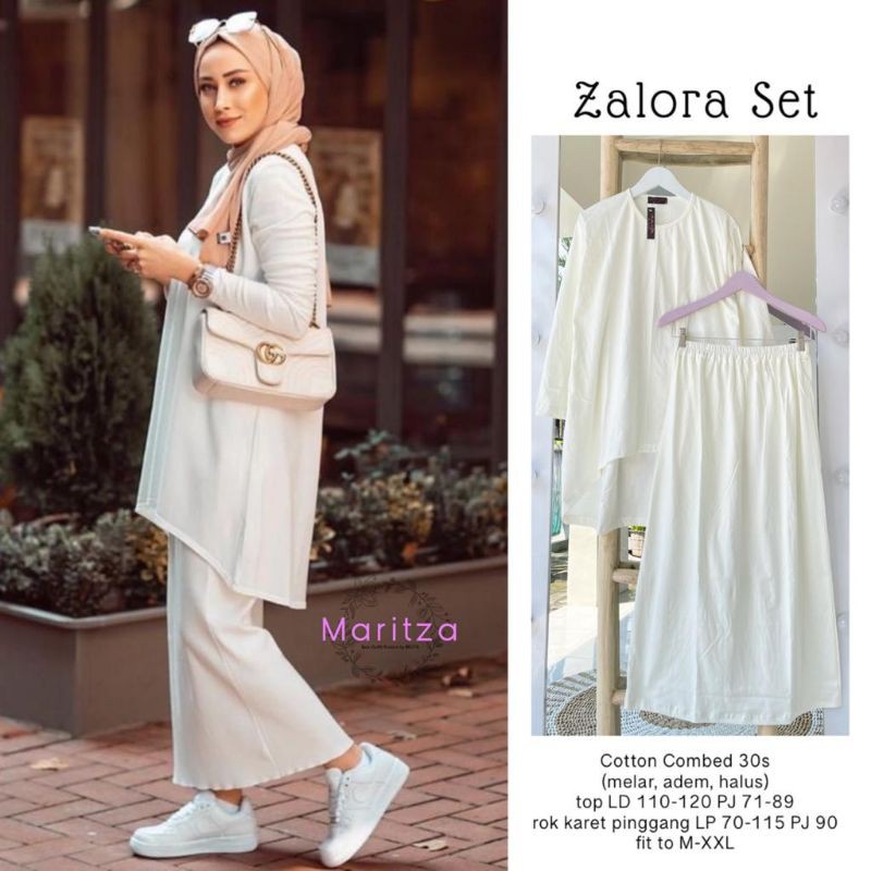 [EXCLUSIVE] SETELAN BAJU MUSLIM WANITA ZALORA SET MARITZA ROK BLUS PUTIH POLOS WHITE BAJU LEBARAN