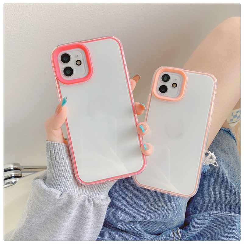 Casing Softcase iPhone 13 12 11 Pro Max SE 2020 Xr X Xs Max 7 8 + 3 in 1 Warna Macaron Transparan Shockproof