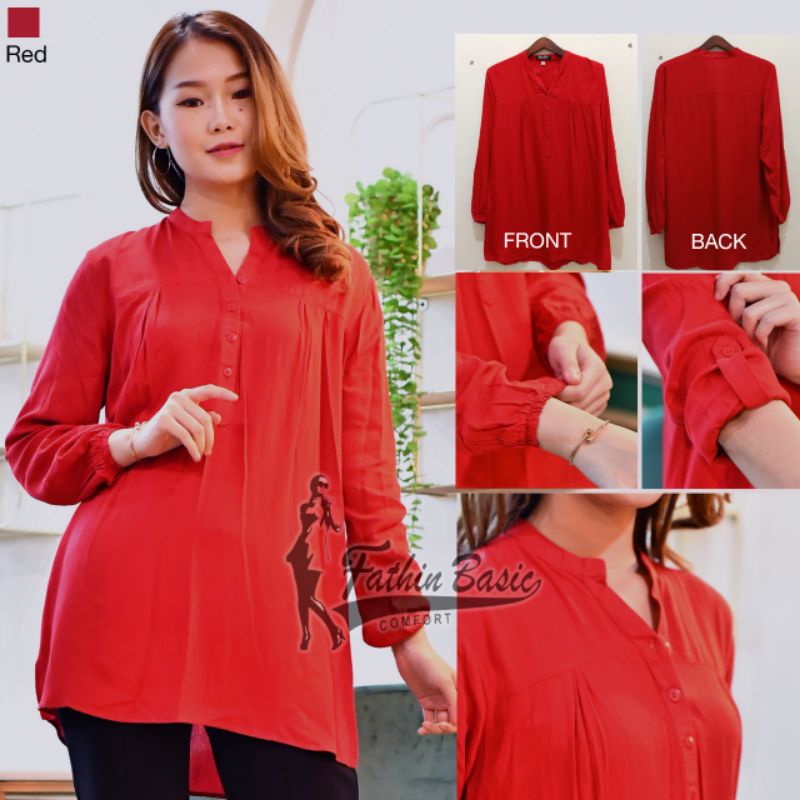 Blus Polos Merah - Blouse Polos Rayon Red - Merah Cabe - Fathin Basic - Katun Rayon - Blus Adem-Merah / red