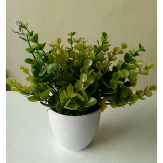 Artificial daun  dengan pot bulat keramik