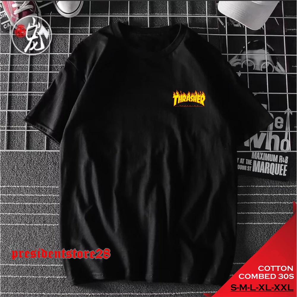 KAOS TSHIRT DISTRO THRASHER / KAOS THRASHER FLAME PREMIUM / KAOS THRASHER PRIA WANITA / KAOS THRASHER SMALL