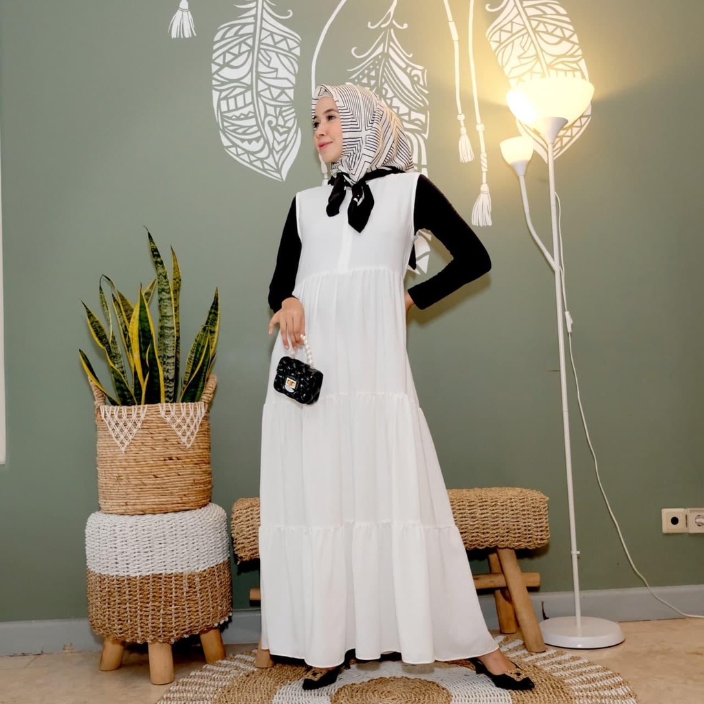 Scarlaa Sleeveless Dress Ld 100/Long Sleeveless Dresss/Gamis Buntung Rempel/Gamis Lengan Buntung