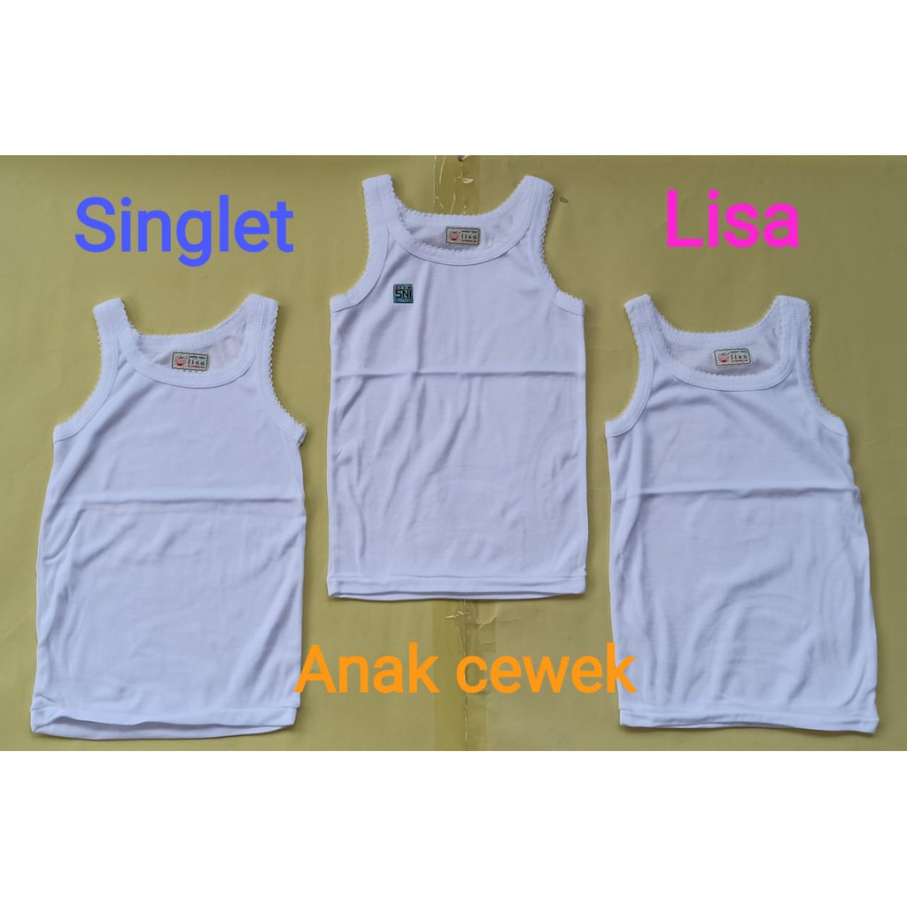 Lisa - 3 Pcs Singlet Anak, Pakaian Dalam Anak Perempuan,  KET : Size S = No.14, M = No.16, L = No. 18 Dst