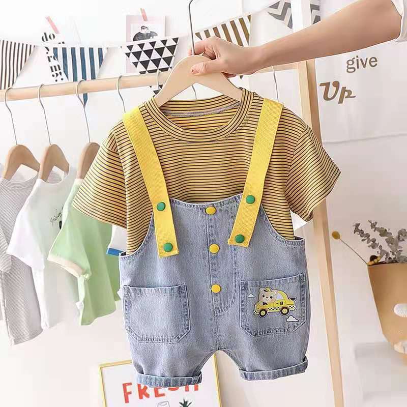 Setelan Anak Laki-laki&amp; Perempuan Import Set Atasan Kaos Celana Kodok Jeans Usia 1-4tahun