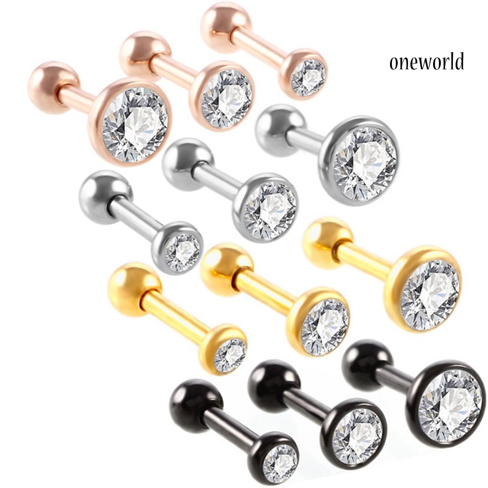 OW@ 3 Pcs Shiny Rhinestone Stud Earrings Women Charm Jewelry Gift Fashion Luxury