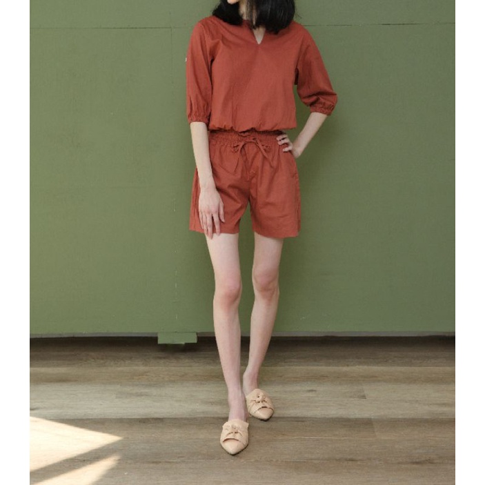 Yuka Set in Terracotta Nara Apparel Baju Rumah/ Setelan Wanita / celana pendek / crop top