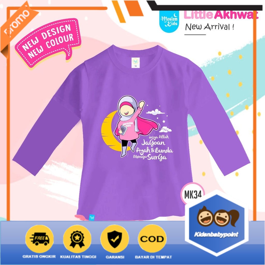 [ COD ] &quot; JAGOAN AYAH BUNDA &quot; Baju kaos anak lengan panjang cewek moslem kids TK SD moslemkids MK 34