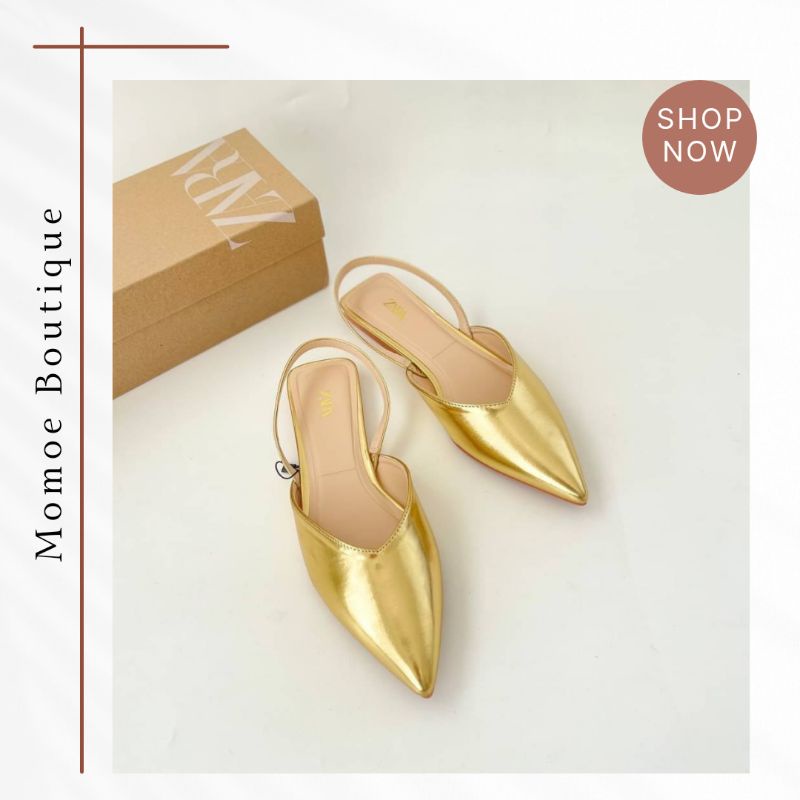 ZS550 Sepatu Flat Zara Gold Slingback Flat Shoes