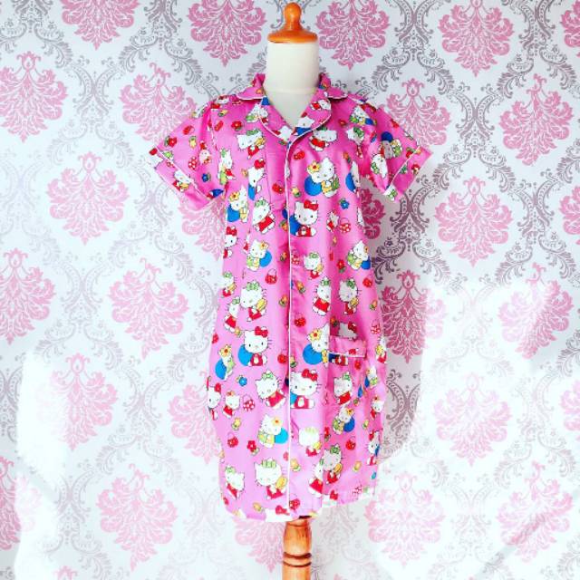 Piyama dewasa daster motif karakter hello kitty pink