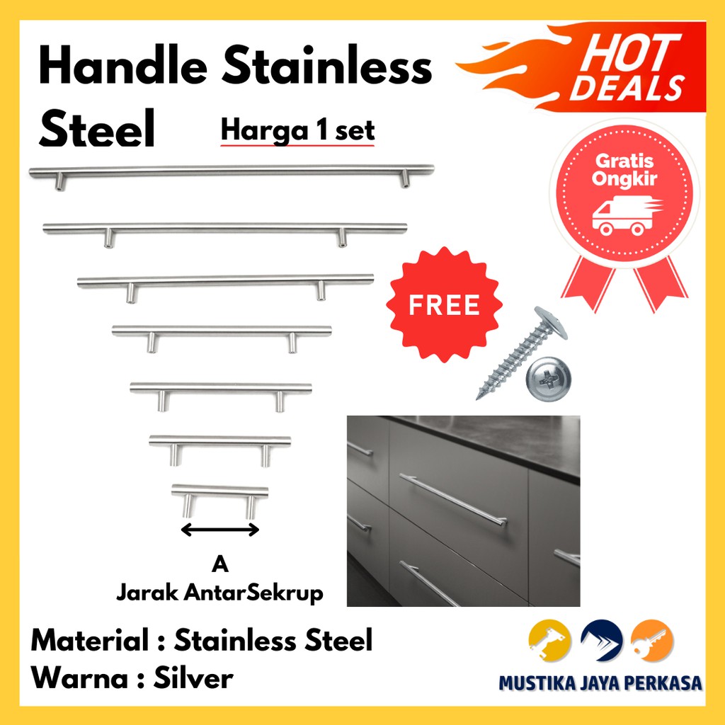 Handle H Stainless Steel Panjang Gagang Lemari Pintu Tarikan Handel Bukan Besi Plastik 1