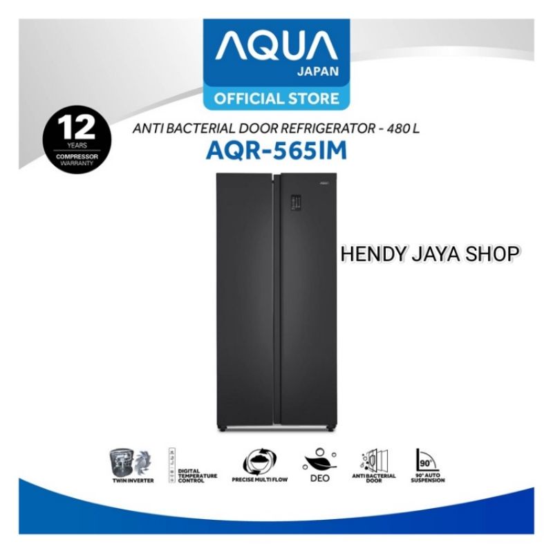 AQUA JAPAN Kulkas AQR-565IM(GB) 480 Liter Side By Side Anti Bacterial