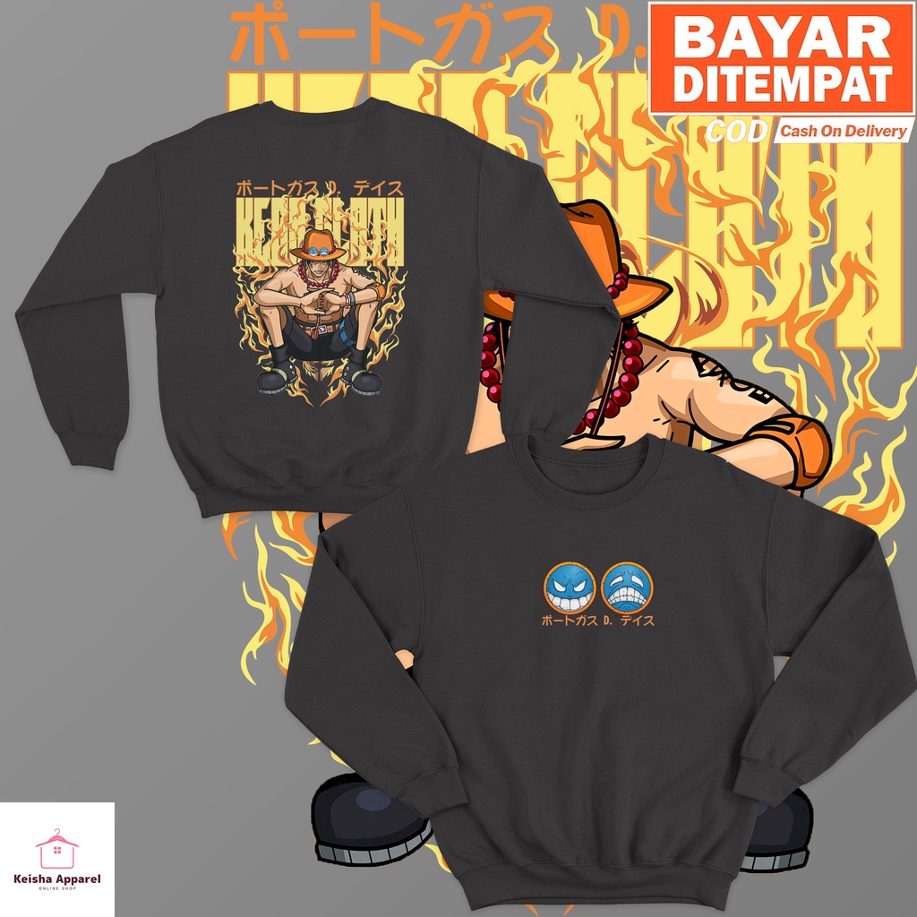 JAKET SWEATER ANIME ONE PIECE PORTGAS D ACE SWEATER PORTGAS D ACE COWOK CEWEK
