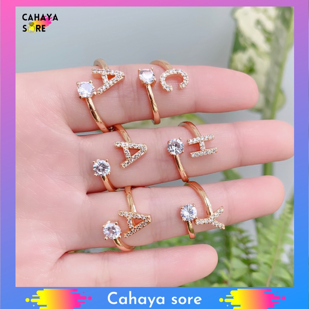 Cincin Huruf A - Z Xuping Gold Cincin Dewasa Permata Huruf Flexible CD04